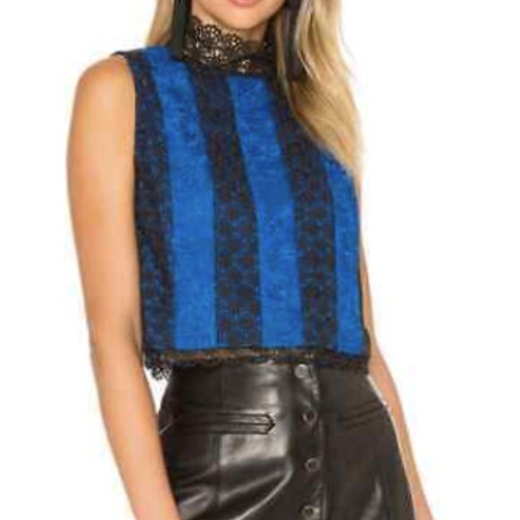 DVF NWT lace crop sleeveless top. Royal Blue and black. Size 10. - Picture 2 of 16
